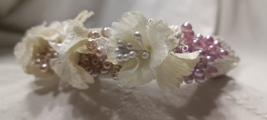 Diadema Flores Terciopelo Blanco